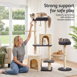 i.Pet Cat Tree Tower 133cm Rotatable L-Shape Design Scratching Post Furniture Scratcher House Grey & Beige - Extra Image