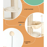 i.Pet Cat Tree 141cm Tower Scratching Post Scratcher Wood Bed Condo Toys House Ladder - 45-Degree Angle