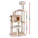 i.Pet Cat Tree Tower Scratching Post Scratcher 142cm Wood Bed Condo House - Front View