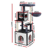 i.Pet Cat Tree Tower Scratching Post Scratcher 144cm Wood Bed Condo House Cabinet - Front View