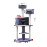 i.Pet Cat Tree 126cm Tower Scratching Post Scratcher Condo Trees House Grey - Front View