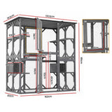 i.Pet Cat House 181cm Outdoor Catio Enclosure Walk-In Large Rabbit Hutch Grey - Side View
