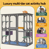 i.Pet Cat House 181cm Outdoor Catio Enclosure Walk-In Large Rabbit Hutch Grey - Rear View
