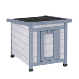 Wooden Outdoor Cat Shelter with Sloped Roof and Lockable Doors - Side View