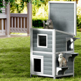 i.Pet Cat House Outdoor Shelter 56cm x 52cm x 82cm Rabbit Hutch Wooden Condo Small Dog Pet Enclosure - Close-Up Angle