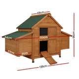 i.Pet Chicken Coop Rabbit Hutch 150cm x 68cm x 96cm Large House Run Cage Wooden Outdoor Pet Enclosure - Front View