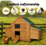 i.Pet Chicken Coop Rabbit Hutch 150cm x 68cm x 96cm Large House Run Cage Wooden Outdoor Pet Enclosure - 45-Degree Angle
