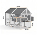 i.Pet Chicken Coop Large Outdoor Rabbit Hutch Chook House Hatch Box With Run Grey White - Front View