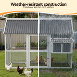 i.Pet Chicken Coop Large Outdoor Rabbit Hutch Chook House Hatch Box With Run Grey White - 45-Degree Angle