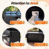 i.Pet Outdoor Cat House Pet Kennel Enclosure Cat Shelter Condo Rabbit Hutch Black - Close-Up Angle