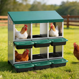 i.Pet Chicken Nesting Box Roll Away Metal Nesting Box Wall Mounted 6 Holes Green - Low Angle
