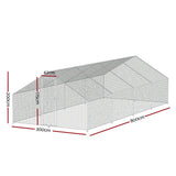 i.Pet Chicken Coop Cage 3x8x2m Galvanised Steel - Front View