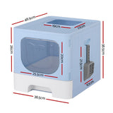 i.Pet Cat Litter Box Large Tray Kitty Toilet Enclosed Hooded Foldable Scoop Blue - Front View