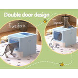 i.Pet Cat Litter Box Large Tray Kitty Toilet Enclosed Hooded Foldable Scoop Blue - Top-Down View