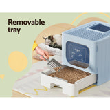 i.Pet Cat Litter Box Large Tray Kitty Toilet Enclosed Hooded Foldable Scoop Blue - 45-Degree Angle