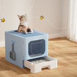 i.Pet Cat Litter Box Large Tray Kitty Toilet Enclosed Hooded Foldable Scoop Blue - Close-Up Angle