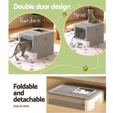 i.Pet Cat Litter Box Large Tray Kitty Toilet Enclosed Hooded Foldable Cat Litter Box Scoop Grey
