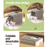 i.Pet Cat Litter Box Large Tray Kitty Toilet Enclosed Hooded Foldable Scoop Grey - Top-Down View
