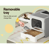 i.Pet Cat Litter Box Large Tray Kitty Toilet Enclosed Hooded Foldable Scoop Grey - 45-Degree Angle