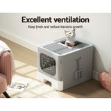 i.Pet Cat Litter Box Large Tray Kitty Toilet Enclosed Hooded Foldable Scoop Grey - Rear View