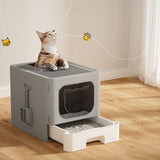 i.Pet Cat Litter Box Large Tray Kitty Toilet Enclosed Hooded Foldable Scoop Grey - Close-Up Angle