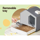 i.Pet Cat Litter Box Large Tray Kitty Toilet Fully Enclosed House Hooded Scoop Mat Grey - 45-Degree Angle