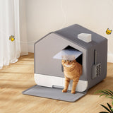i.Pet Cat Litter Box Large Tray Kitty Toilet Fully Enclosed House Hooded Scoop Mat Grey - Close-Up Angle