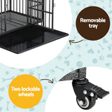 i.Pet Dog Cage Crate Large Puppy Cat Anti-Bite Pet Kennel Wheels w/Tray Metal - Rear View