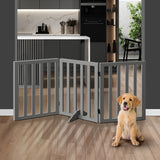 Alopet Wooden Pet Gate Safety Stair Barrier 3-Panel Grey - Close-Up Angle