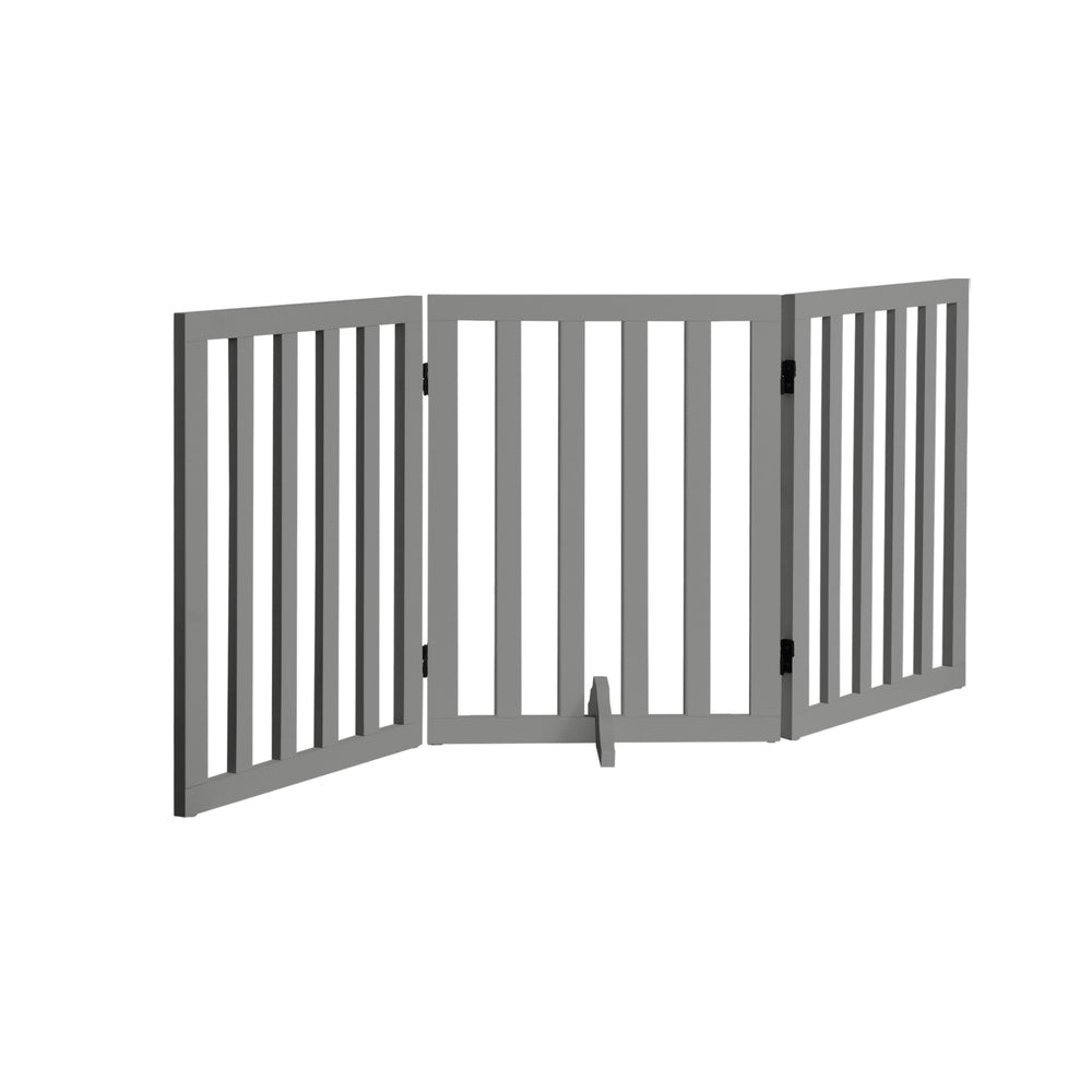 Alopet Wooden Pet Gate Safety Stair Barrier 3-Panel Grey
