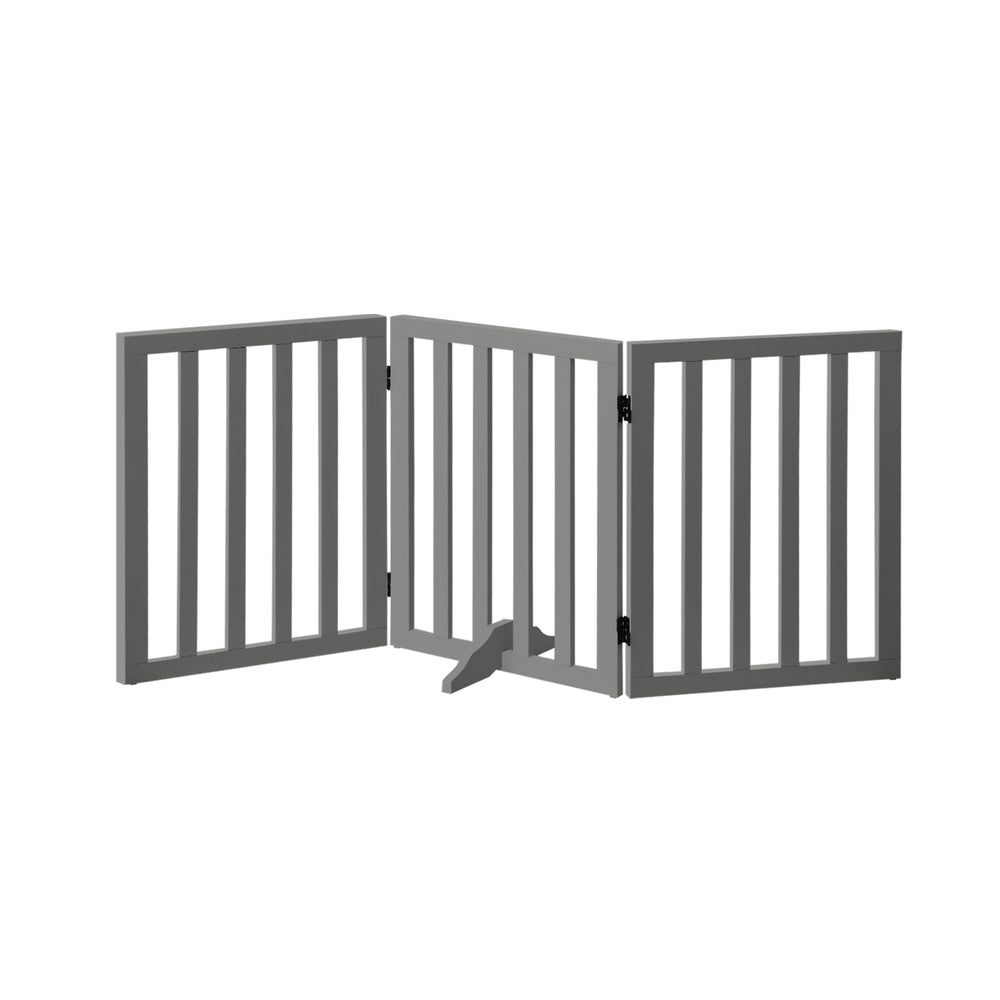 Alopet Wooden Pet Gate Safety Stair Barrier 3-Panel Grey