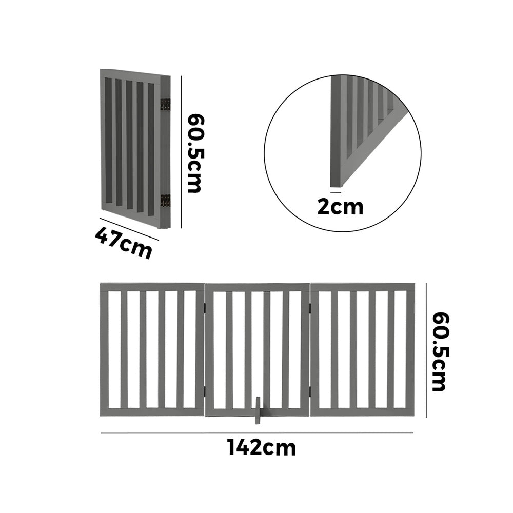 Alopet Wooden Pet Gate Safety Stair Barrier 3-Panel Grey