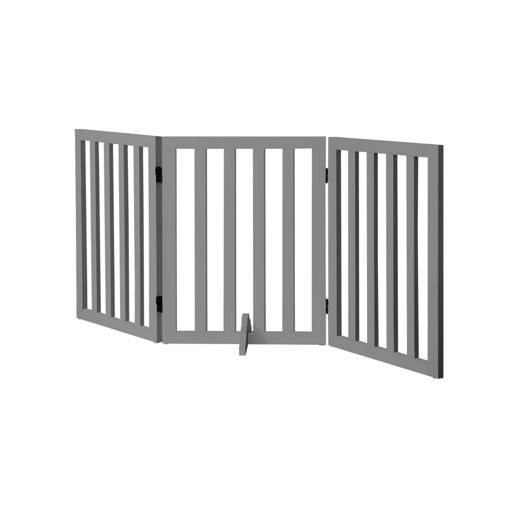 Alopet Wooden Pet Gate Safety Stair Barrier 3-Panel Grey