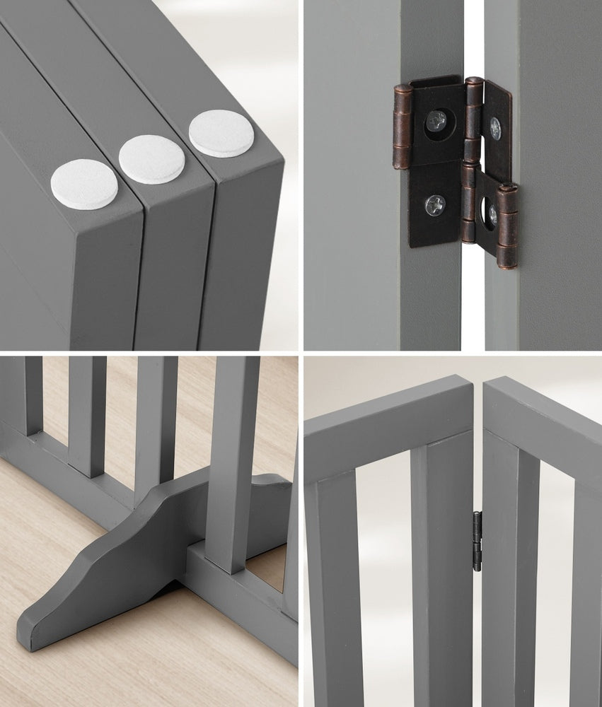 Alopet Wooden Pet Gate Safety Stair Barrier 3-Panel Grey