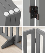 Alopet Wooden Pet Gate Safety Stair Barrier 3-Panel Grey