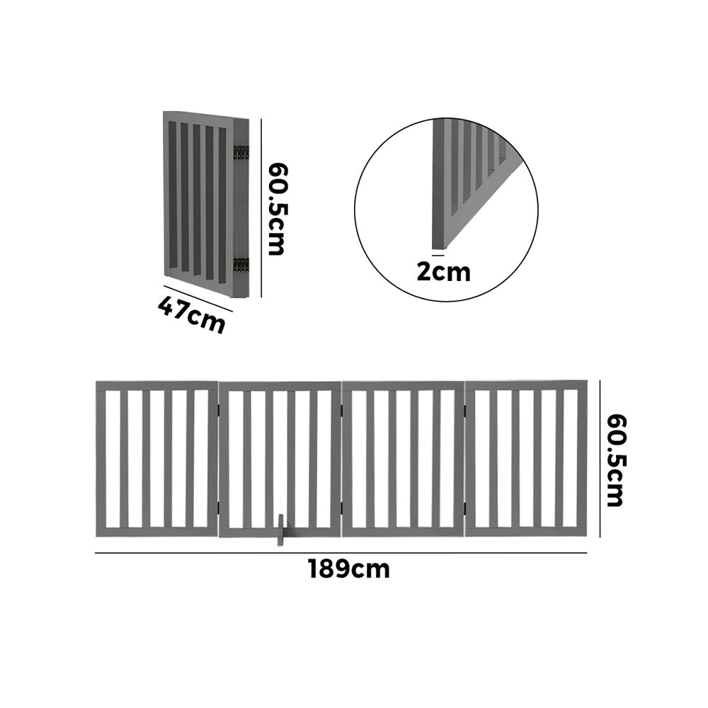 Alopet Wooden Pet Gate Safety Stair Barrier 4-Panel Grey