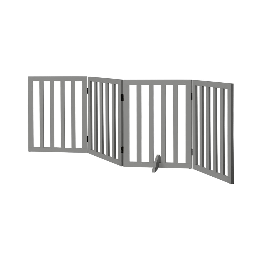 Alopet Wooden Pet Gate Safety Stair Barrier 4-Panel Grey