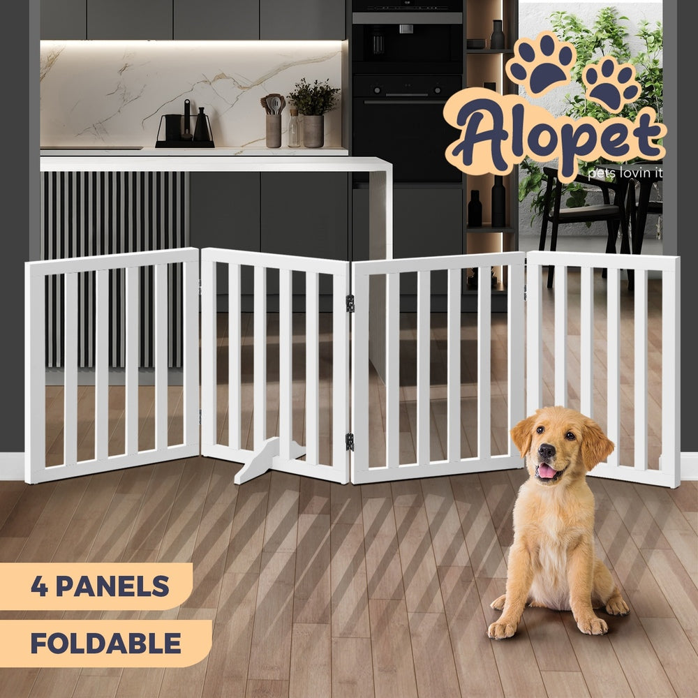Alopet Wooden Pet Gate Dog Fence 4 Panels
