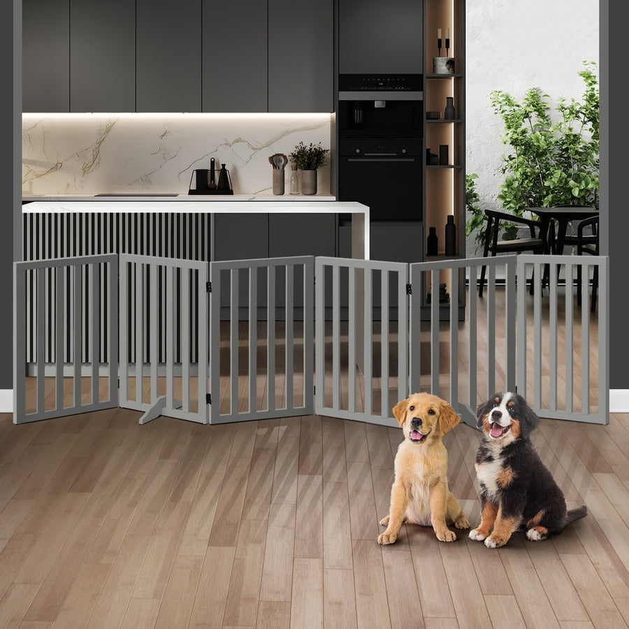 Alopet Wooden Pet Gate Dog Fence 6 Panels 80cm Grey