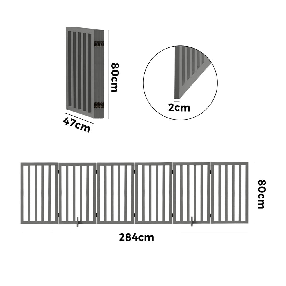 Alopet Wooden Pet Gate Dog Fence 6 Panels 80cm Grey