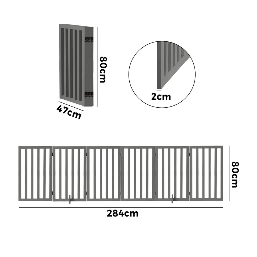 Alopet Wooden Pet Gate Dog Fence 6 Panels 80cm Grey
