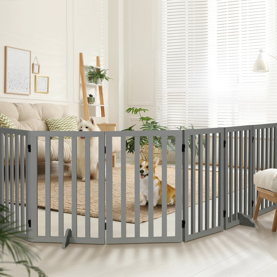 Alopet Wooden Pet Gate Dog Fence 6 Panels 80cm Grey