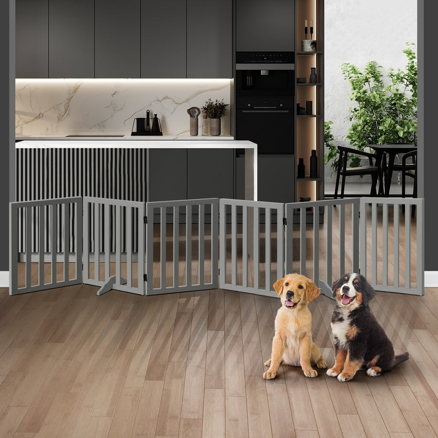 Alopet Wooden Pet Gate Safety Stair Barrier 6-Panel Grey