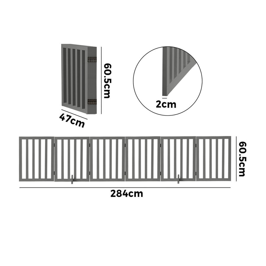 Alopet Wooden Pet Gate Safety Stair Barrier 6-Panel Grey