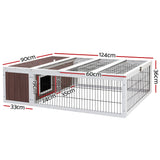 i.Pet Rabbit Hutch 124cm x 90cm x 35cm Chicken Coop Large Outdoor Wooden Run Cage House - Front View