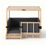 i.Pet 2in1 Dog Kennel Crate Furniture Grey Bedding Wooden House Indoor - Side View