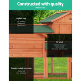 i.Pet Chicken Coop Rabbit Hutch 220cm x 44cm x 84cm Large Run Wooden Outdoor Bunny Cage House - Rear View