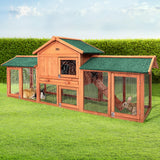 i.Pet Chicken Coop Rabbit Hutch 220cm x 44cm x 84cm Large Run Wooden Outdoor Bunny Cage House - Low Angle