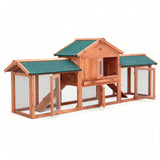 i.Pet Chicken Coop Rabbit Hutch 220cm x 44cm x 84cm Large Chicken Coop Run Wooden Outdoor Cage House - Front View
