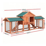 i.Pet Chicken Coop Rabbit Hutch 220cm x 44cm x 84cm Large Chicken Coop Run Wooden Outdoor Cage House - Side View